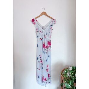 ASTR The Label Floral Maxi Dress | Blue Ruffle Open Back Dress | Size Large